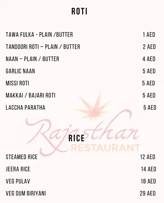 Rajasthan Al Malaki Menu, Menu for Rajasthan Al Malaki, Muwailih Commercial, Sharjah 