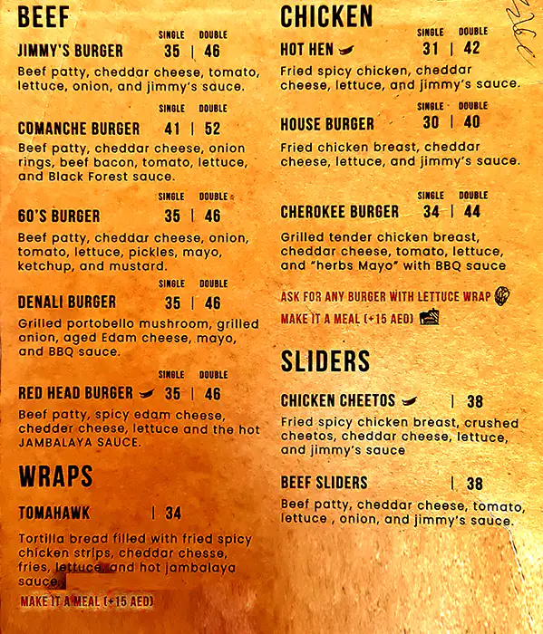 Jimmy's Shack Menu, Menu for Jimmy's Shack, University City, Sharjah 