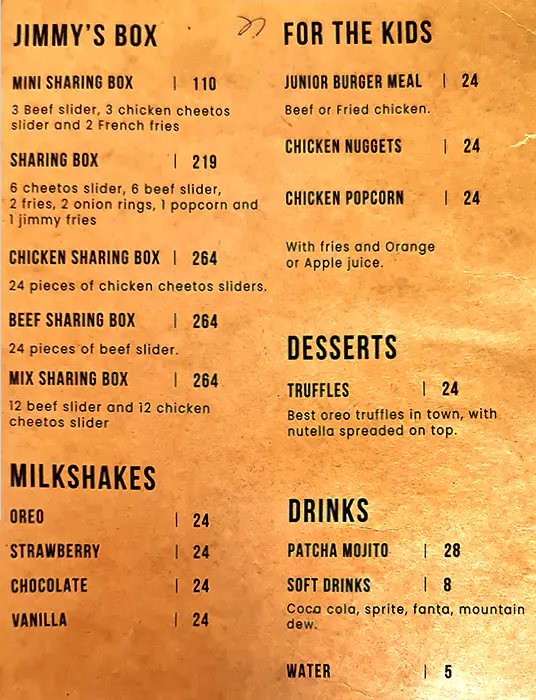 Jimmy's Shack Menu, Menu for Jimmy's Shack, University City, Sharjah 