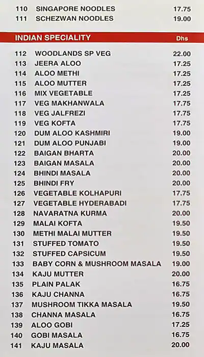 Woodlands Restaurant Menu, Menu for Woodlands Restaurant, Abu Shagara, Sharjah 