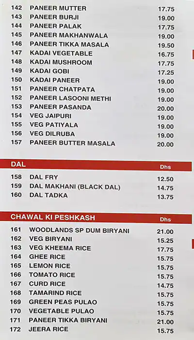 Woodlands Restaurant Menu, Menu for Woodlands Restaurant, Abu Shagara, Sharjah 