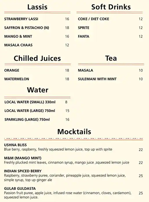 Ushna Menu, Menu for Ushna, Al Majaz, Sharjah 