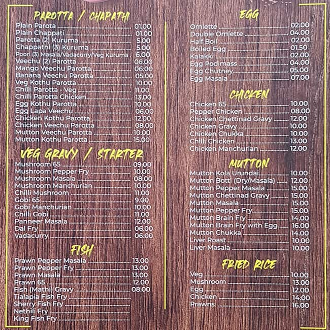 Shams Al Azrah Cafeteria ( AVR Chettinad ) Menu 