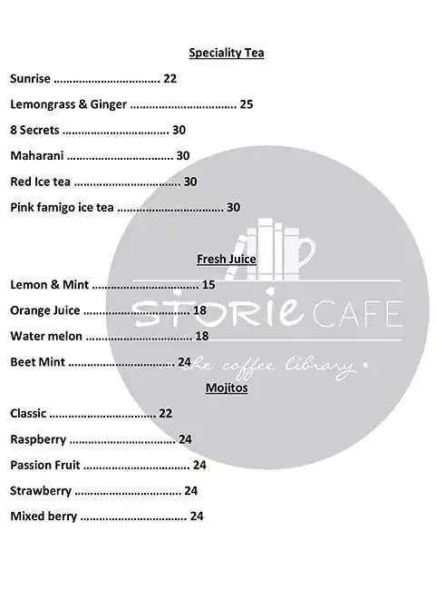 Storie Cafe Menu, Menu for Storie Cafe, University City, Sharjah 