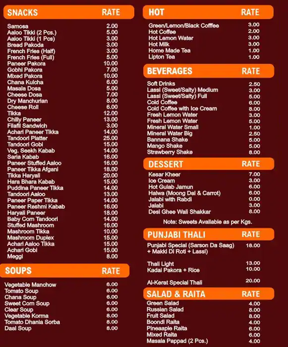 Al Kerat Restaurant - مطعم القيراط Menu 