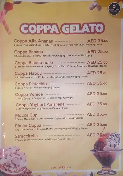 Rimini Cafe Gelateria Menu, Menu for Rimini Cafe Gelateria, Al Nahda, Sharjah 