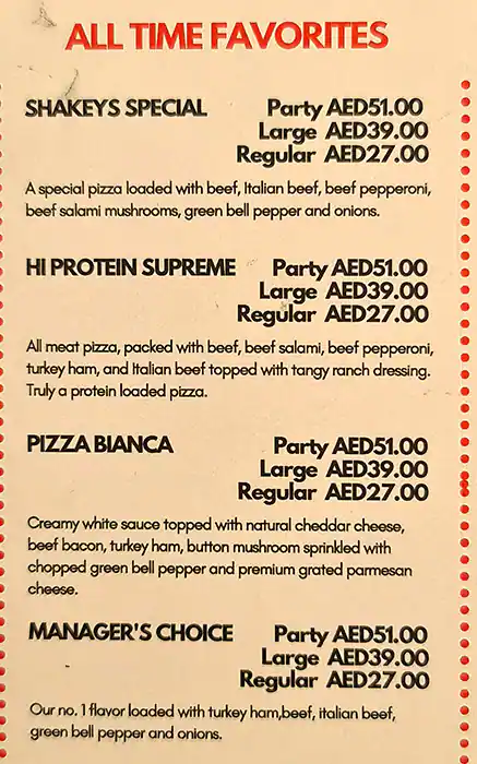 Shakey's Pizza Parlor - شاكيز بيتزا بارلور Menu 