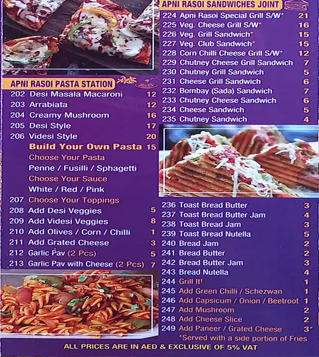 Apni Rasoi (Burj Al Falak) Menu 