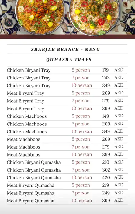 Qumasha Menu, Menu for Qumasha, University City, Sharjah 