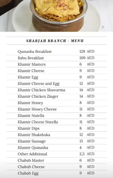 Qumasha Menu, Menu for Qumasha, University City, Sharjah 