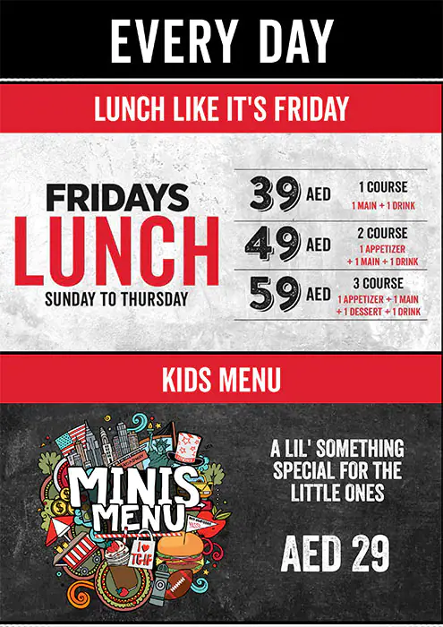 Fridays Menu, Menu for Fridays, Tourist Club Area (Al Zahiyah), Abu Dhabi 