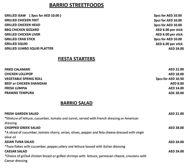 Kainan Barrio Fiesta Menu, Menu for Kainan Barrio Fiesta, Al Markaziya, Abu Dhabi 