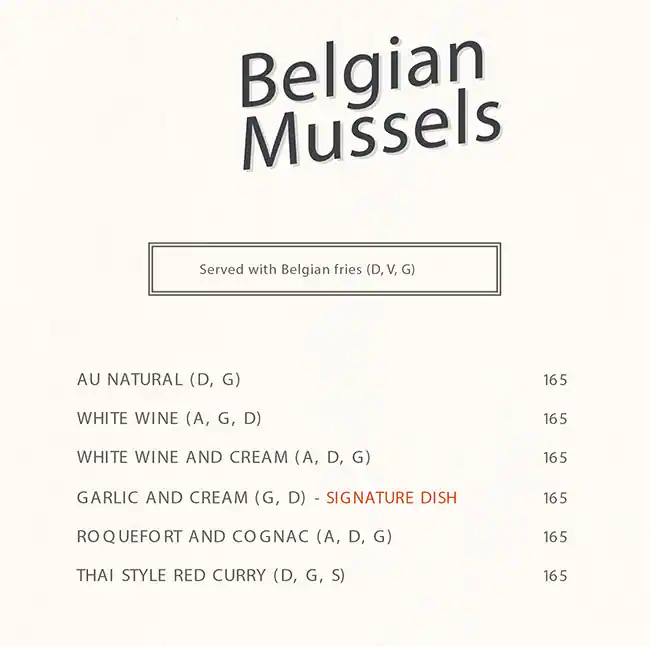 Belgian Cafe - InterContinental Hotel Menu 