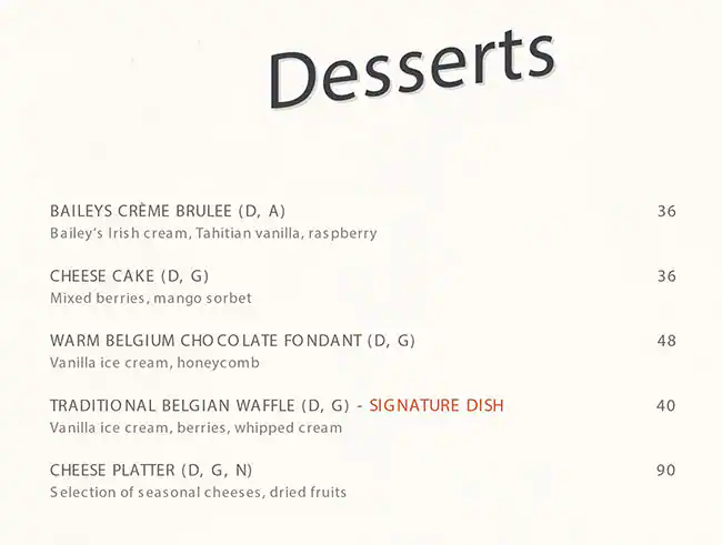 Belgian Cafe - InterContinental Hotel Menu 