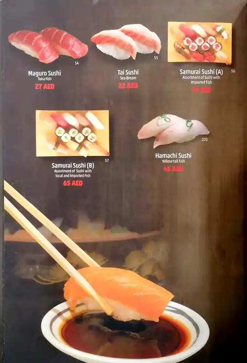 Samurai Japanese Restaurant Menu 