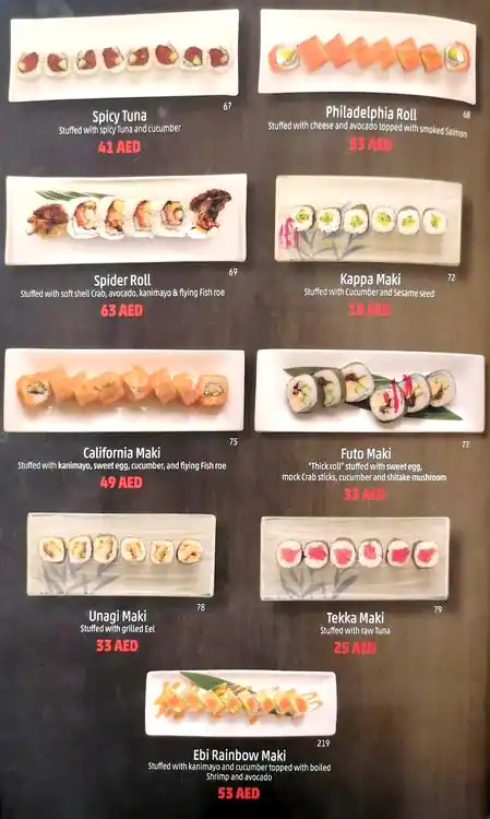 Samurai Japanese Restaurant Menu 