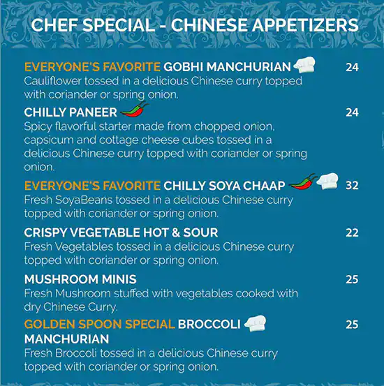 Golden Spoon Vegetarian Restaurant Menu 