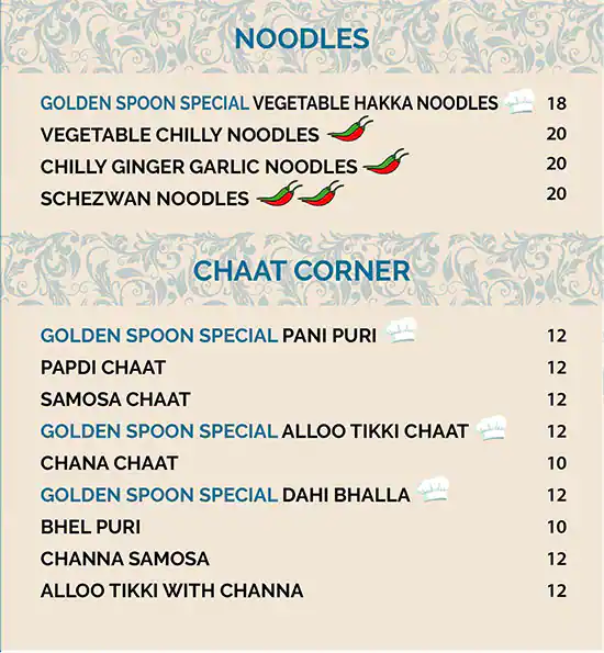 Golden Spoon Vegetarian Restaurant Menu 