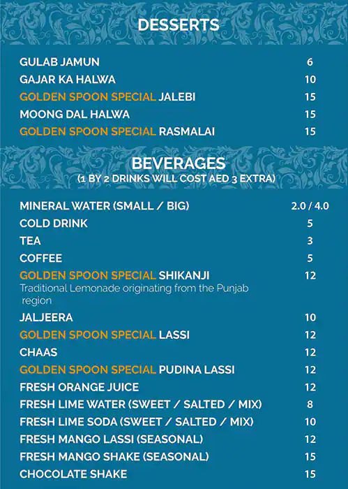 Golden Spoon Vegetarian Restaurant Menu 