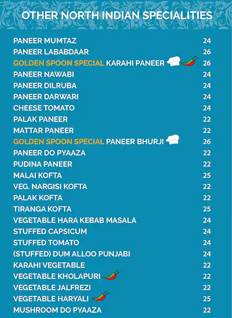 Golden Spoon Vegetarian Restaurant Menu 