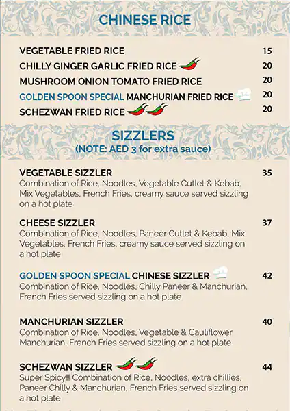 Golden Spoon Vegetarian Restaurant Menu 