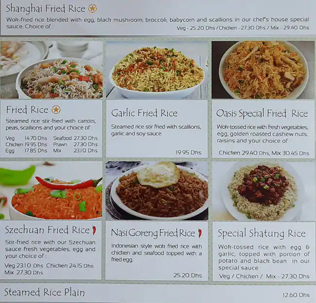 Oasis Chinese Restaurant Menu, Menu for Oasis Chinese Restaurant, Madinat Zayed, Abu Dhabi 