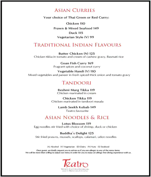 Teatro Menu, Menu for Teatro, Khalifa Park Area, Abu Dhabi 