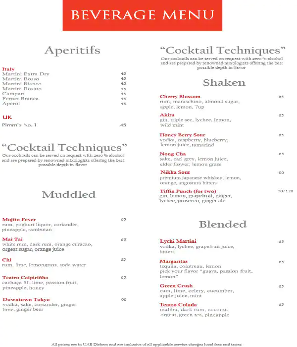 Teatro Menu, Menu for Teatro, Khalifa Park Area, Abu Dhabi 