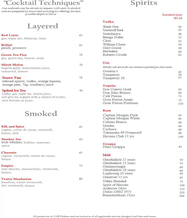 Teatro Menu, Menu for Teatro, Khalifa Park Area, Abu Dhabi 