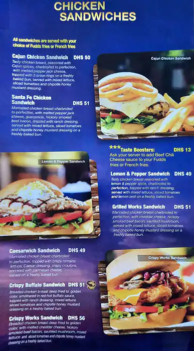 Fuddruckers Menu, Menu for Fuddruckers, Marina Village, Abu Dhabi 