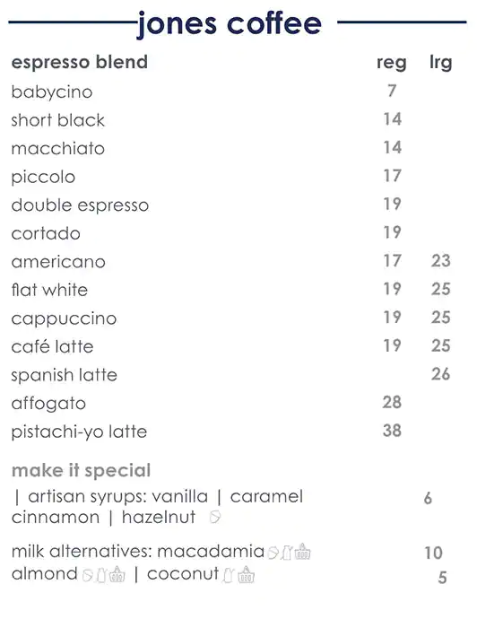 Jones the Grocer - Khalidiya Menu 