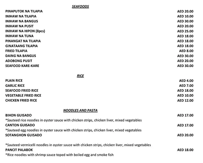 Kainan Barrio Fiesta Menu, Menu for Kainan Barrio Fiesta, Mussafah Sanaiya, Abu Dhabi 