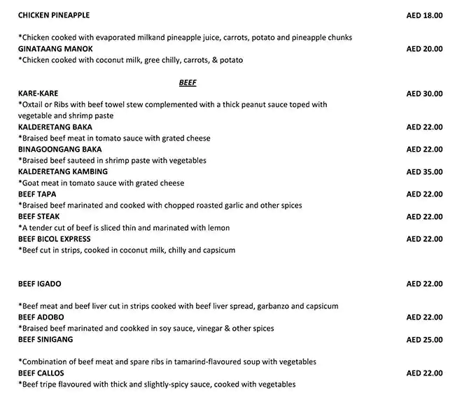 Kainan Barrio Fiesta Menu, Menu for Kainan Barrio Fiesta, Mussafah Sanaiya, Abu Dhabi 