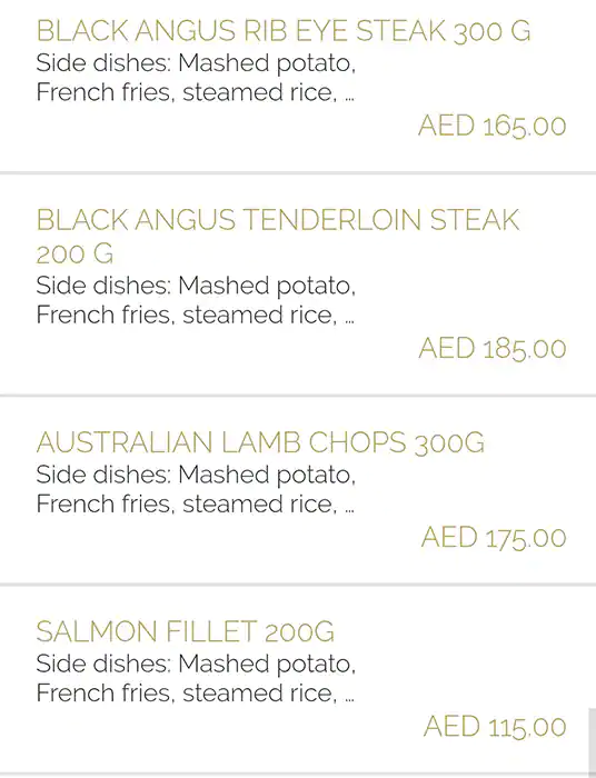 Ingredients Menu, Menu for Ingredients, Eastern Mangroves, Abu Dhabi 