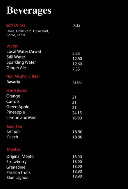 Biancorosso Menu, Menu for Biancorosso, Al Nahyan, Abu Dhabi 