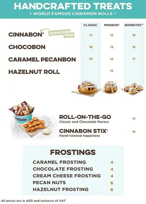 Cinnabon Menu, Menu for Cinnabon, Baniyas, Abu Dhabi 