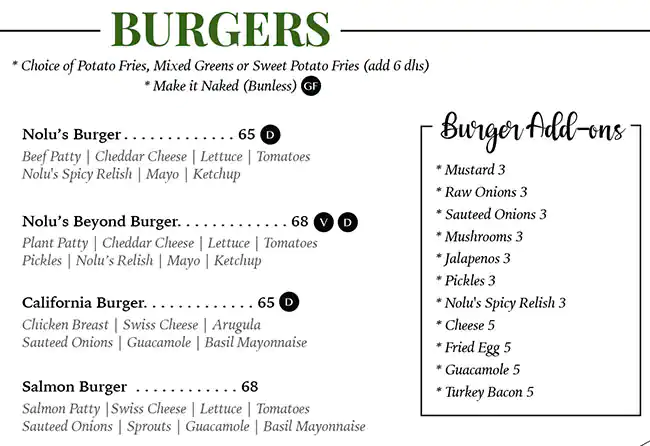 Nolu's Downtown Menu, Menu for Nolu's Downtown, Al Maryah Island, Abu Dhabi 