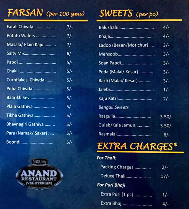 Anand Al Saeed Menu, Menu for Anand Al Saeed, Al Markaziya, Abu Dhabi 