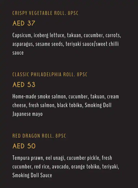 Smoking Doll Menu, Menu for Smoking Doll, Al Reem Island, Abu Dhabi 