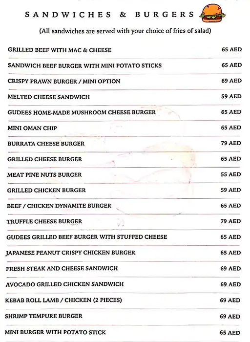 Gudee Pizza & Cafe Menu, Menu for Gudee Pizza & Cafe, Al Dhafrah, Abu Dhabi 