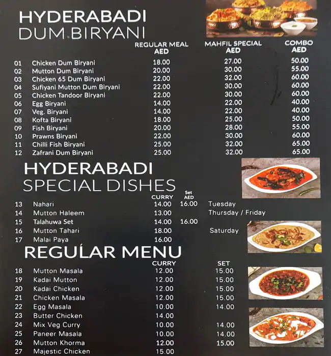 Mahfil Hyderabad Restaurant Menu 