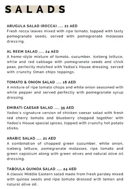 Yadoo's House Menu, Menu for Yadoo's House, Embassies District, Abu Dhabi 