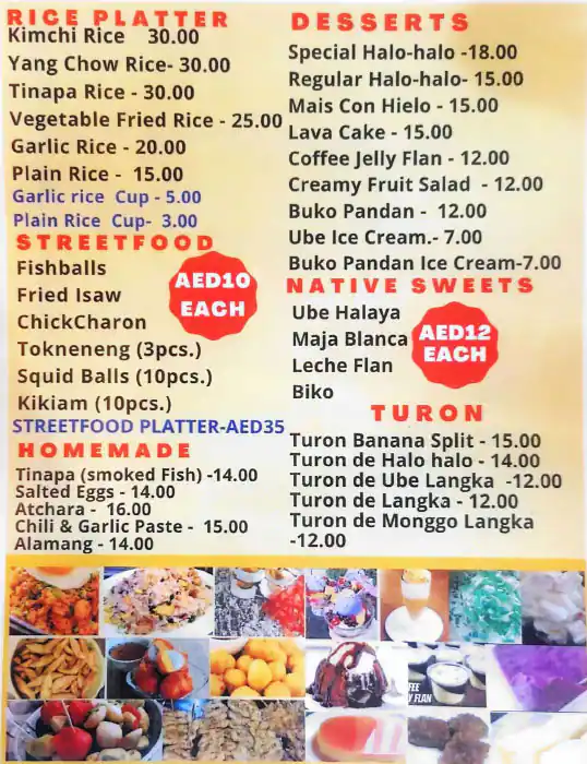 Pinoy Avenue Menu, Menu for Pinoy Avenue, Mussafah Shabiya, Abu Dhabi 