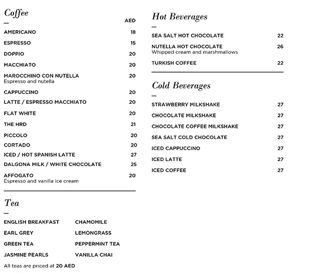 No.Fifty Seven Boutique Cafe Menu 