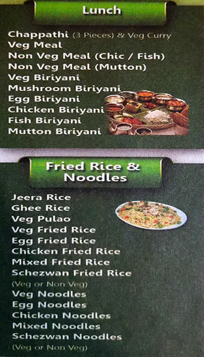 Spicy Tamilnadu Restaurant Menu 