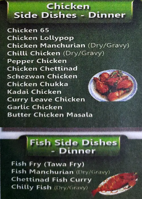 Spicy Tamilnadu Restaurant Menu 