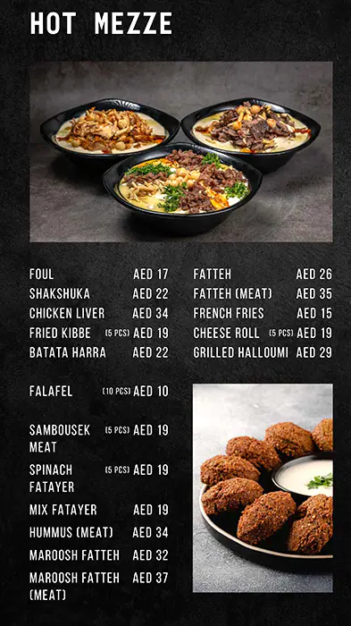 Maroosh Menu, Menu for Maroosh, Al Dhafrah, Abu Dhabi 