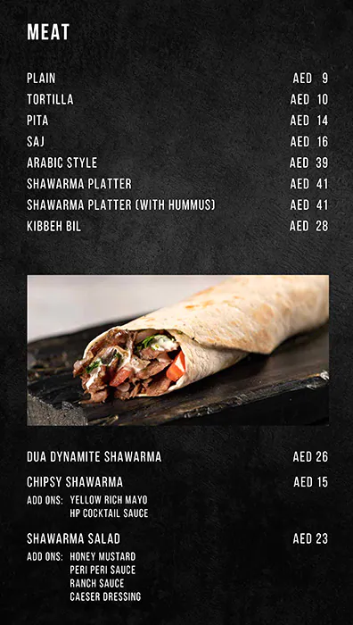 Maroosh Menu, Menu for Maroosh, Al Dhafrah, Abu Dhabi 