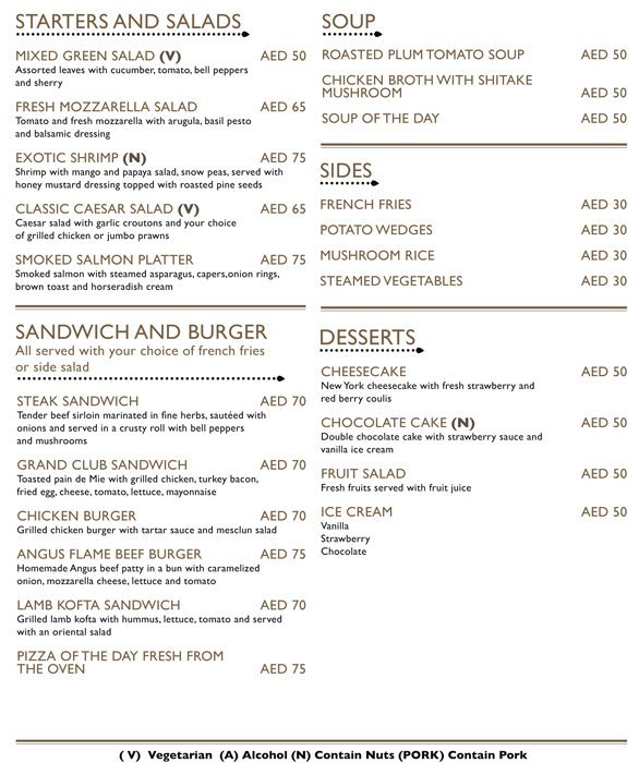 Acacia Lounge -Habtoor Grand Resort, Autograph... Restaurant Menu