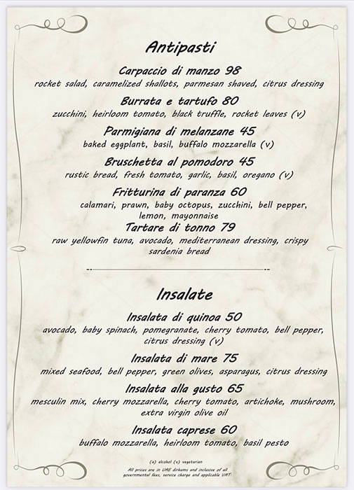 Gusto Italian  - Al Bandar Rotana Restaurant Menu